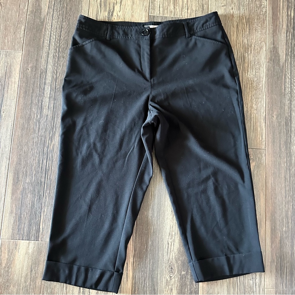Dress barn 16p petite black cropped cuff trouser pants dress slacks women's
